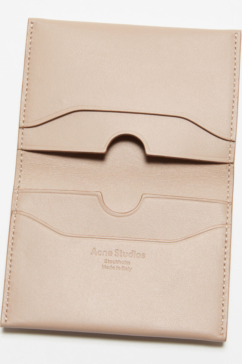 Folded Leather Wallet Taupe Beige