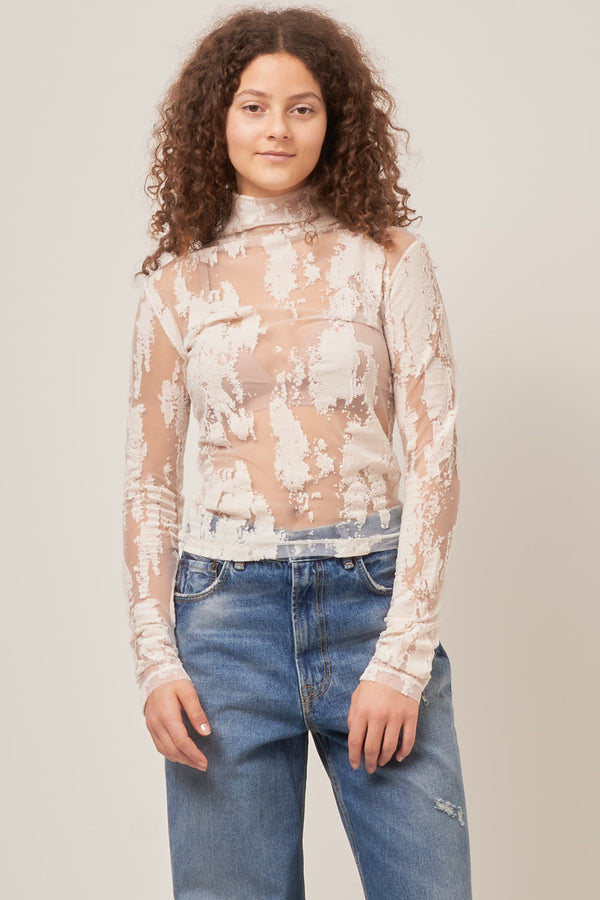Long Sleeve Lace Top Off White