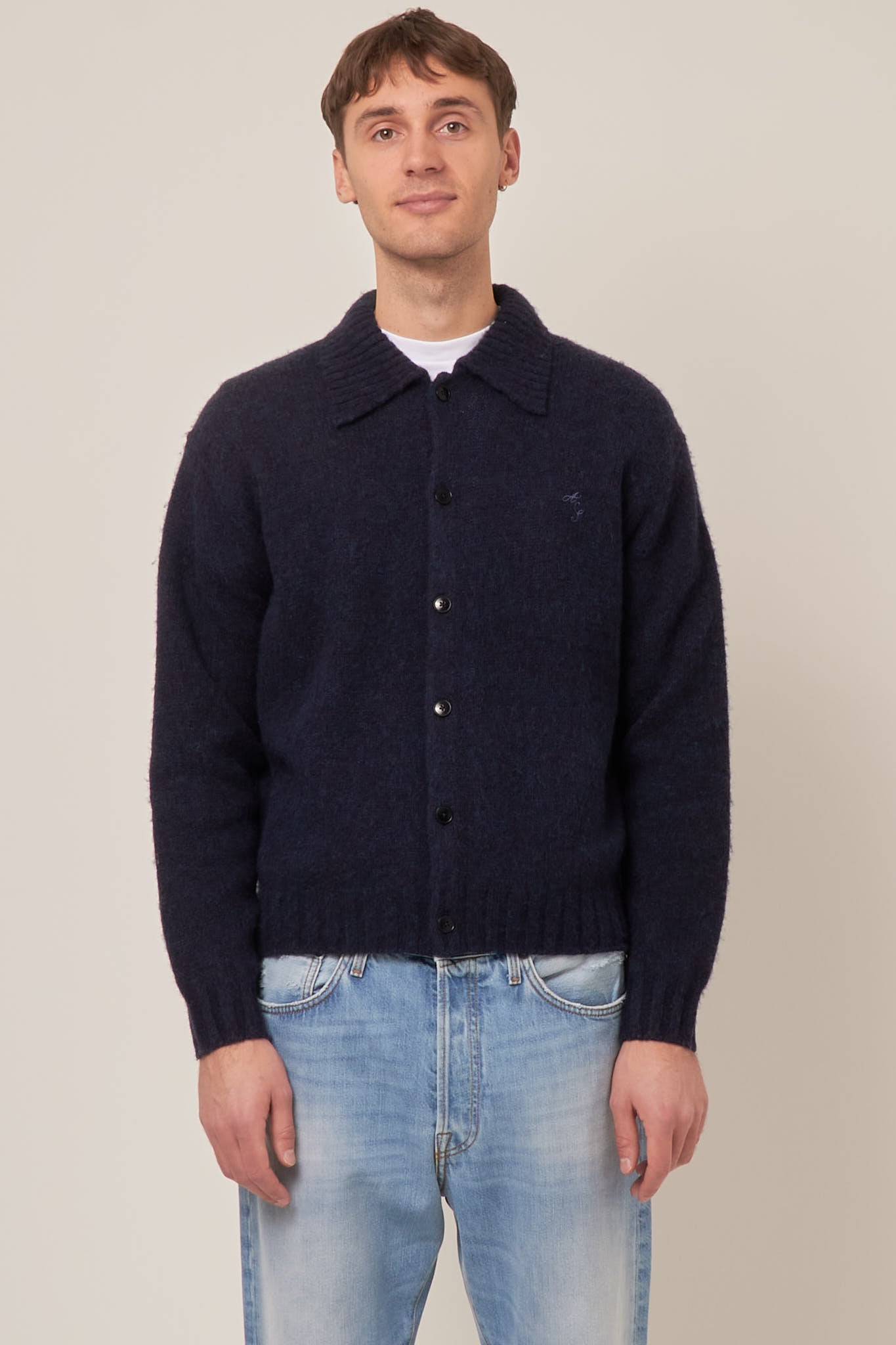 Polo Wool Cardigan Deep Blue Melange