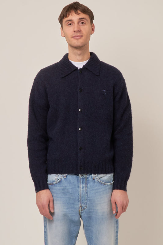 Polo Wool Cardigan Deep Blue Melange