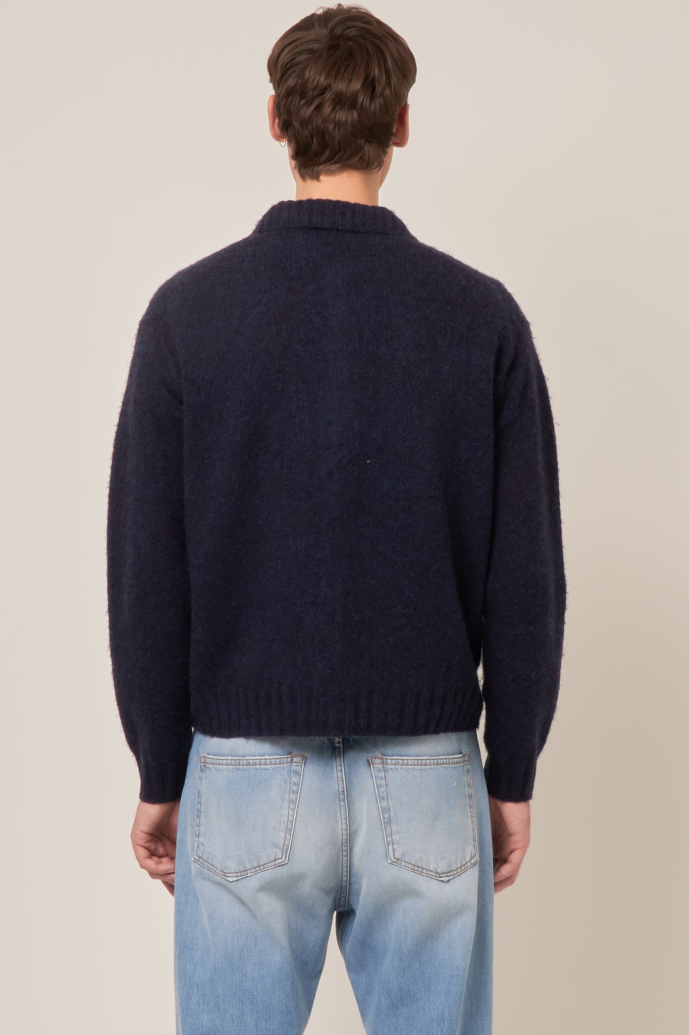 Polo Wool Cardigan Deep Blue Melange