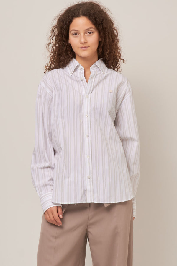 Stripe Button-Up Shirt White/Brown