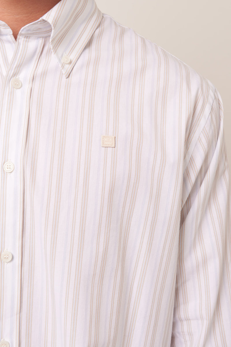 Stripe Button-Up Shirt White/Brown