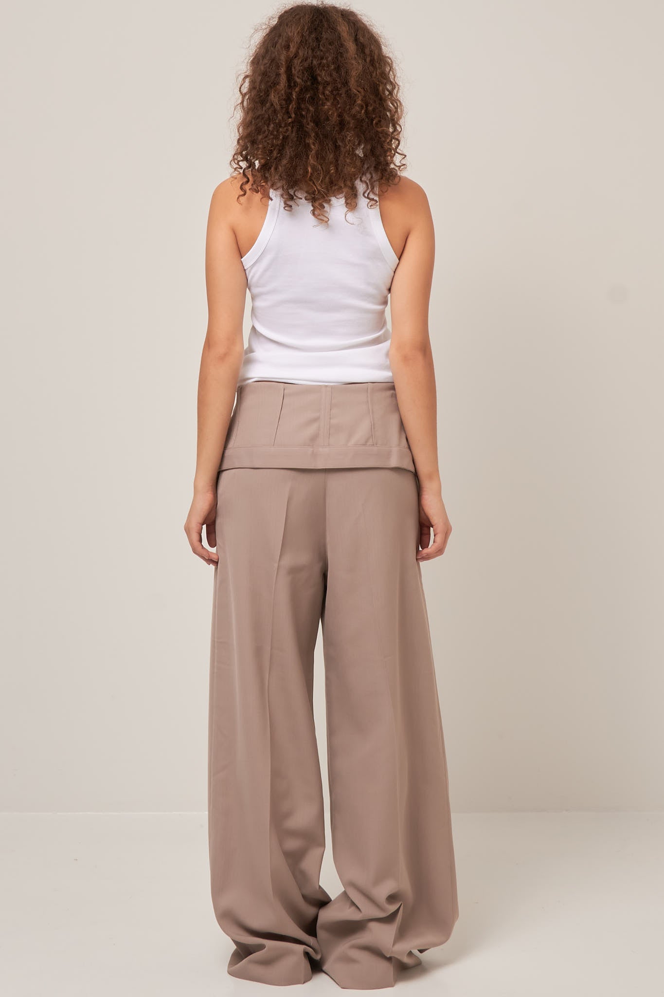 Tailored Wool Blend Trousers Cold Beige