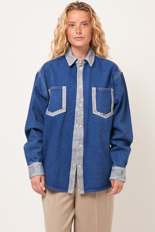 Bleached Coated Organic Denim Shirt Ocean