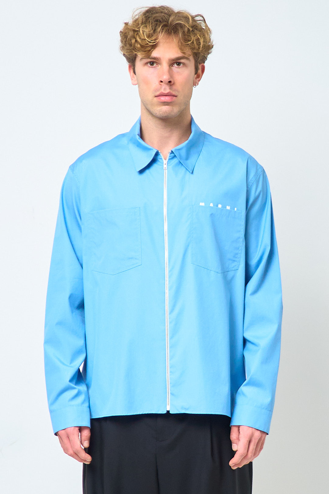 Blue Zip Shirt Hidden Logo