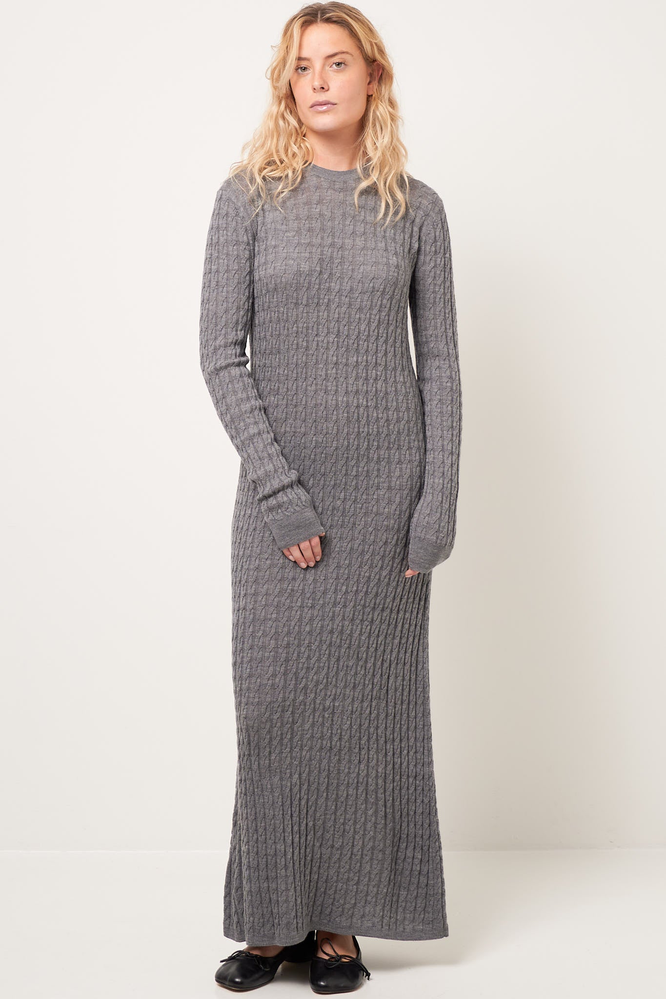 Cable Knit Dress Grey Melange