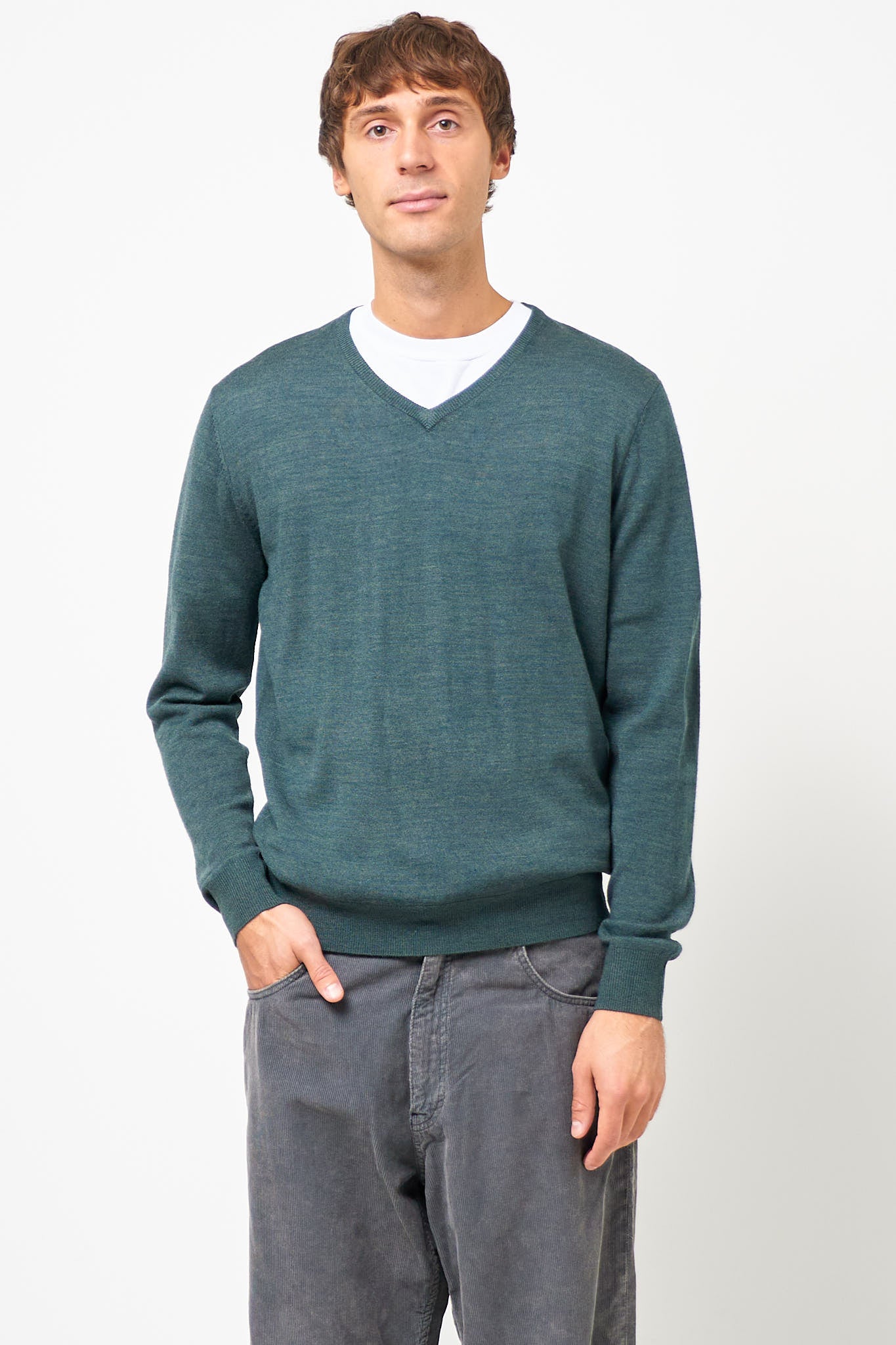 Carlo Merino V-Neck Knit Green Melange