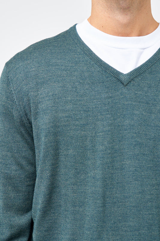 Carlo Merino V-Neck Knit Green Melange