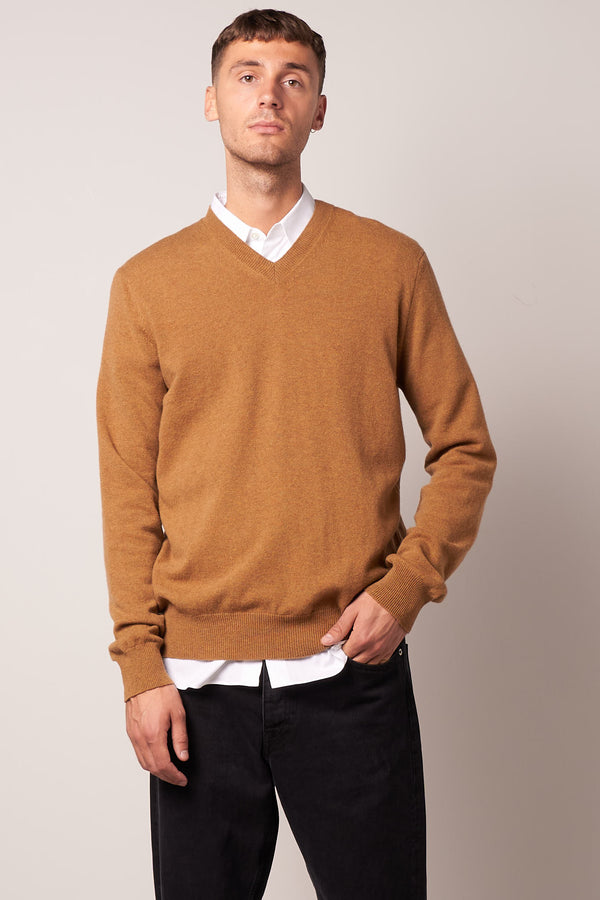 Lambswool V Neck Sweater Camel