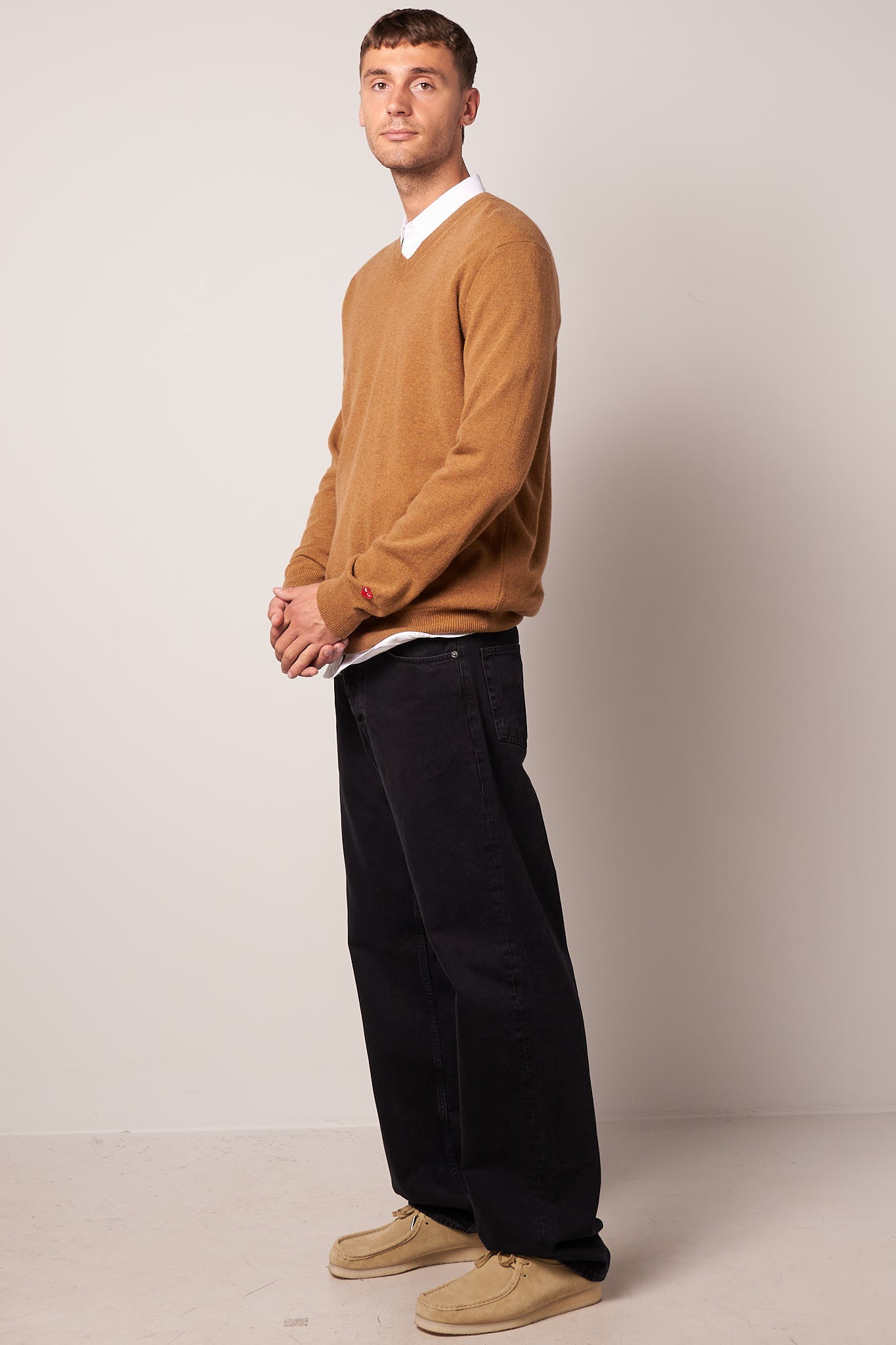 Lambswool V Neck Sweater Camel