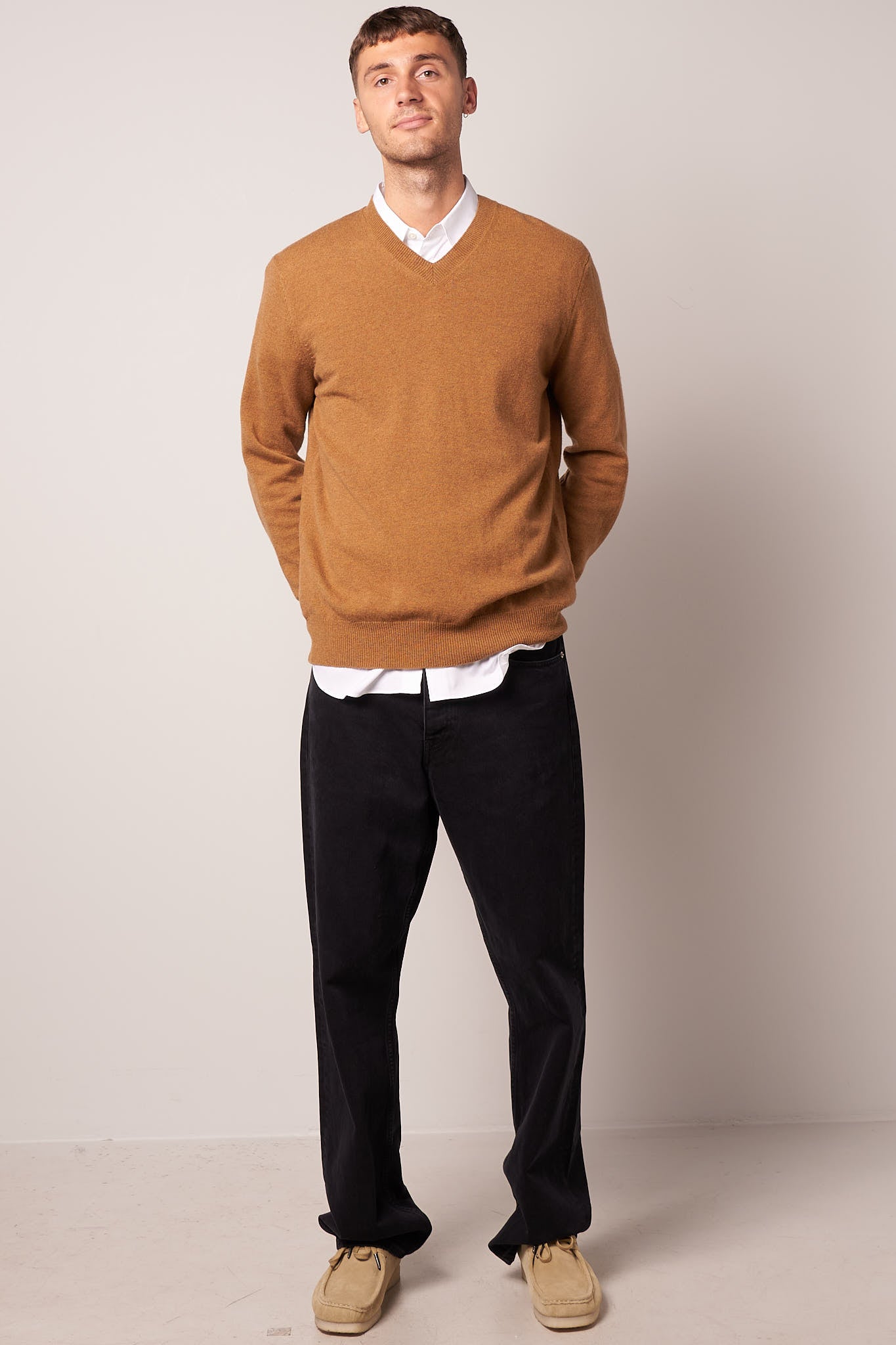 Lambswool V Neck Sweater Camel