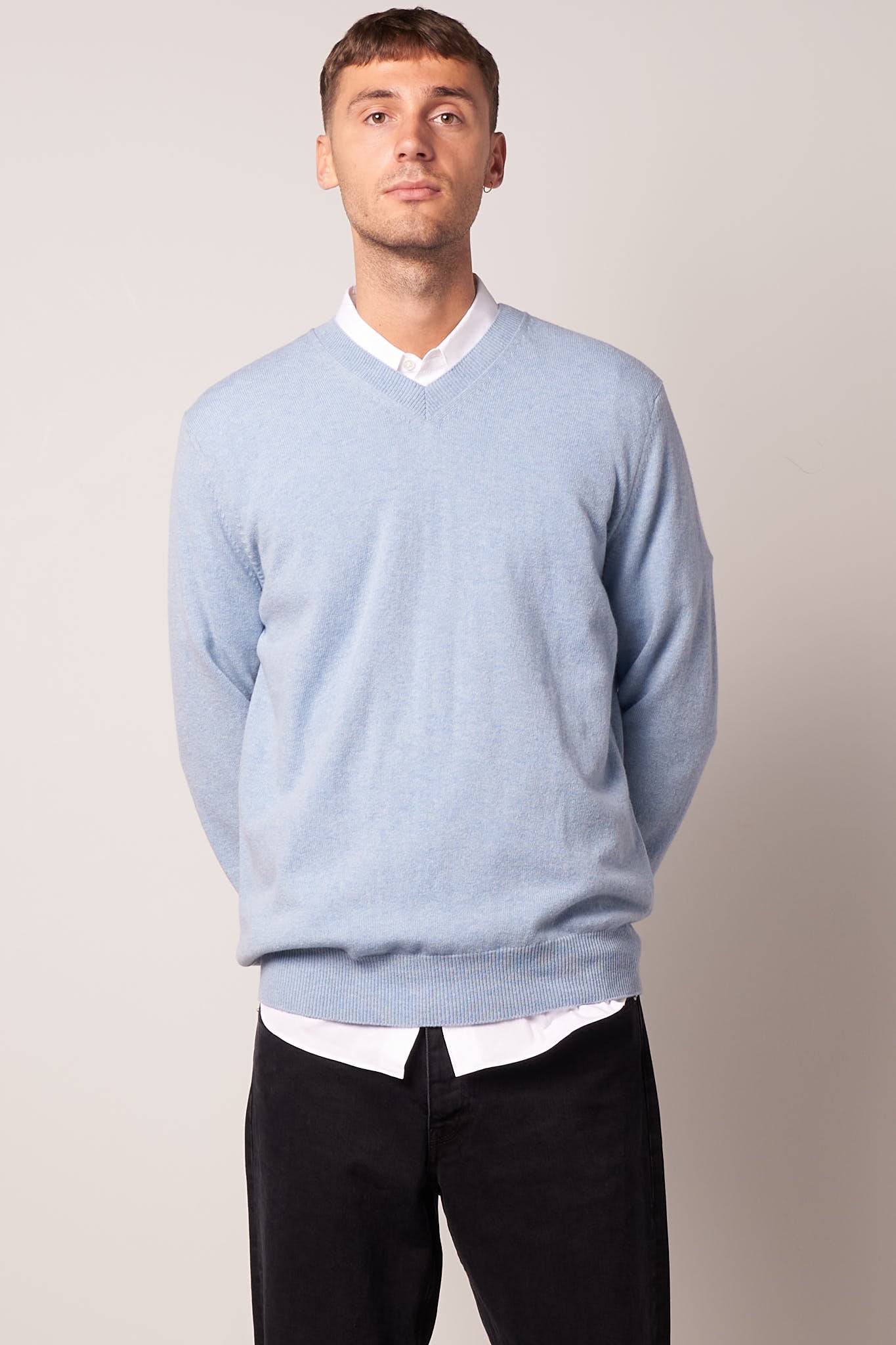 Lambswool V Neck Sweater Light Blue