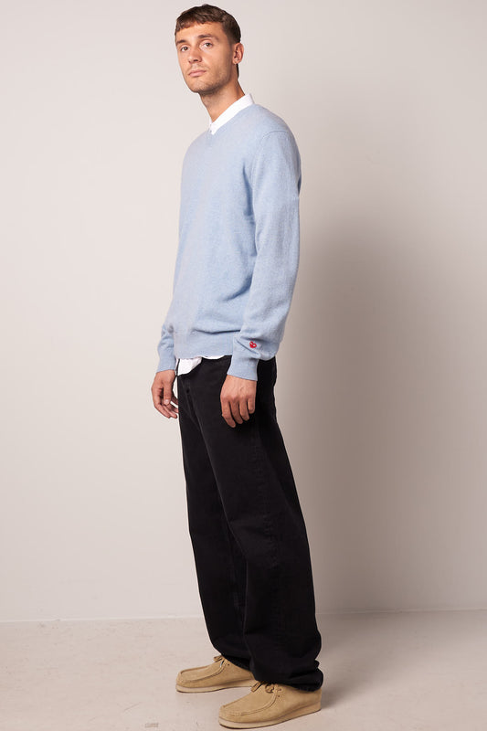 Lambswool V Neck Sweater Light Blue