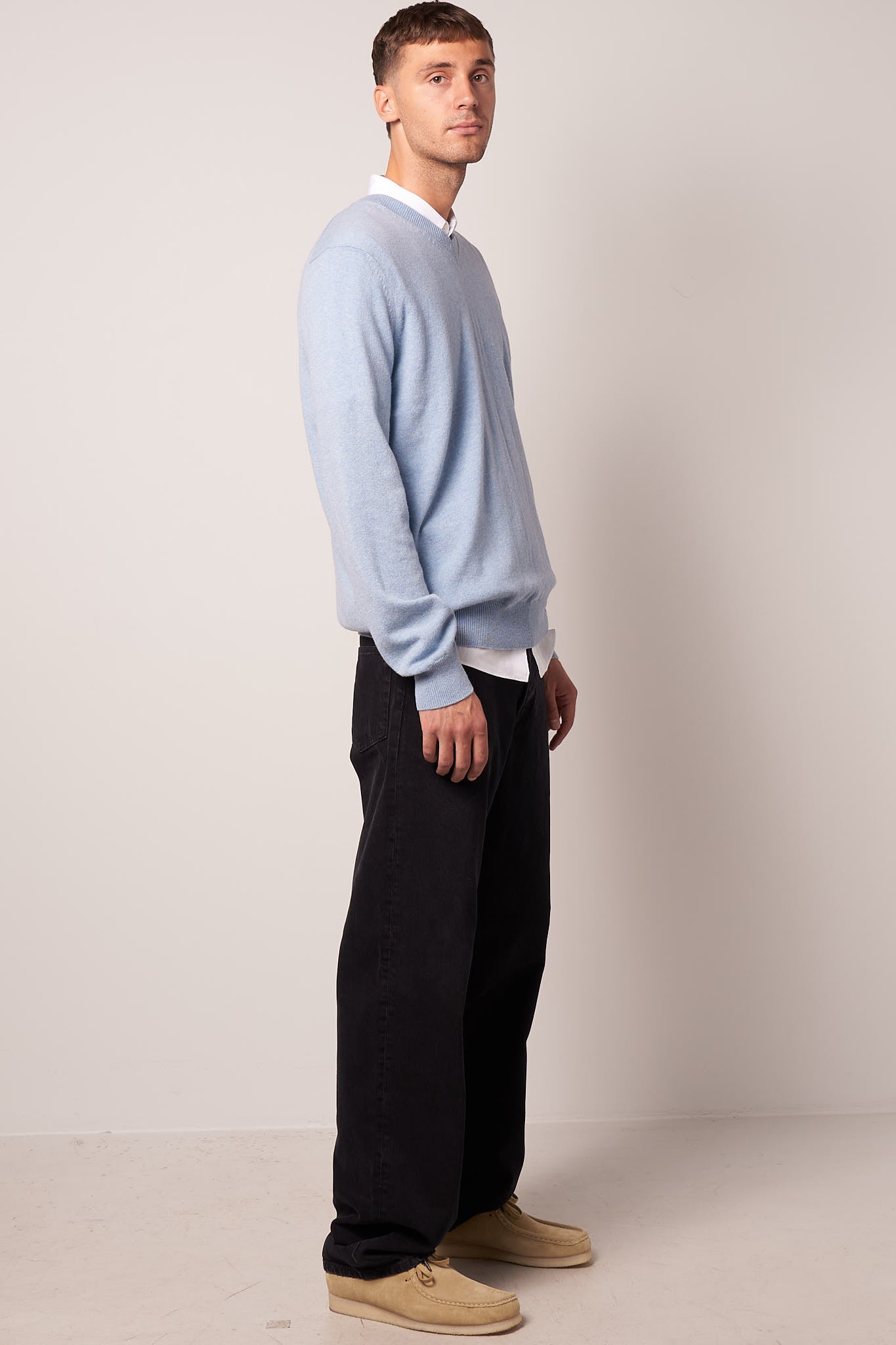 Lambswool V Neck Sweater Light Blue