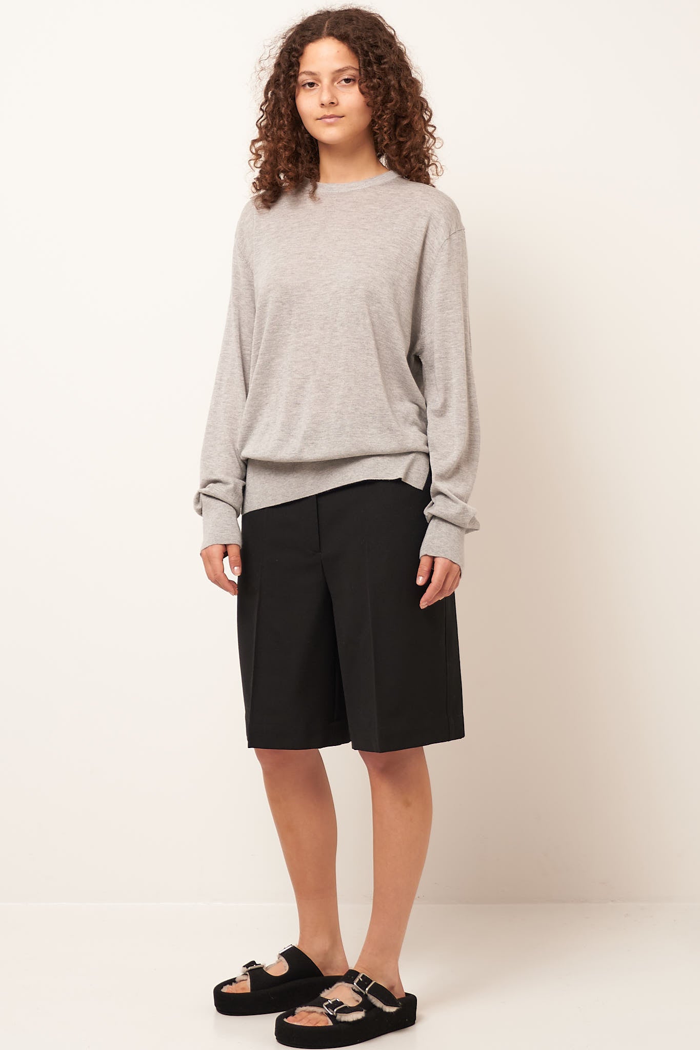 Crew-Neck Silk Cashmere Knit Grey Melange