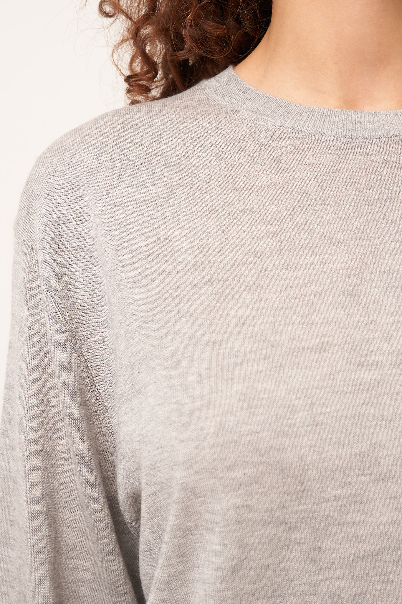 Crew-Neck Silk Cashmere Knit Grey Melange