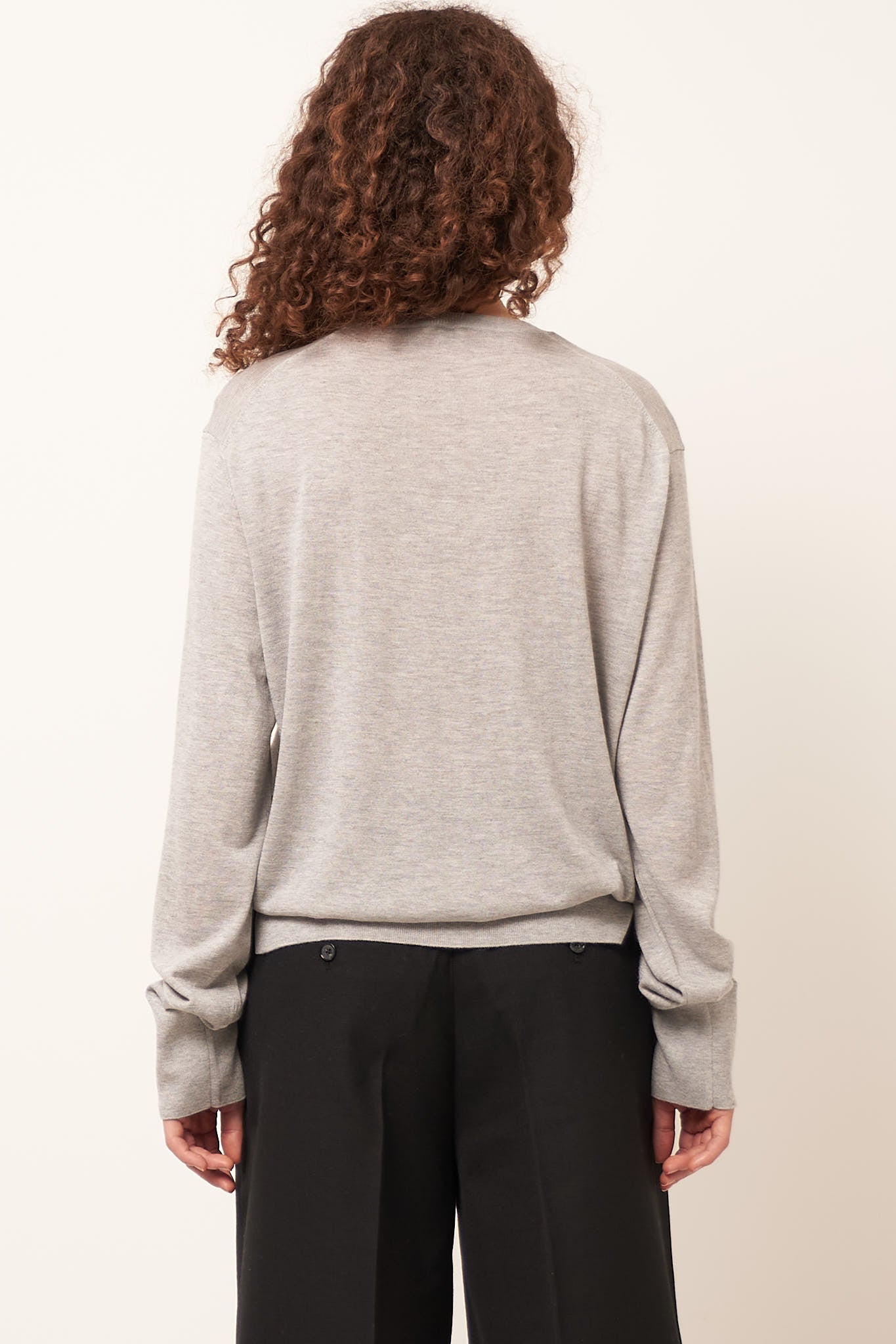 Crew-Neck Silk Cashmere Knit Grey Melange