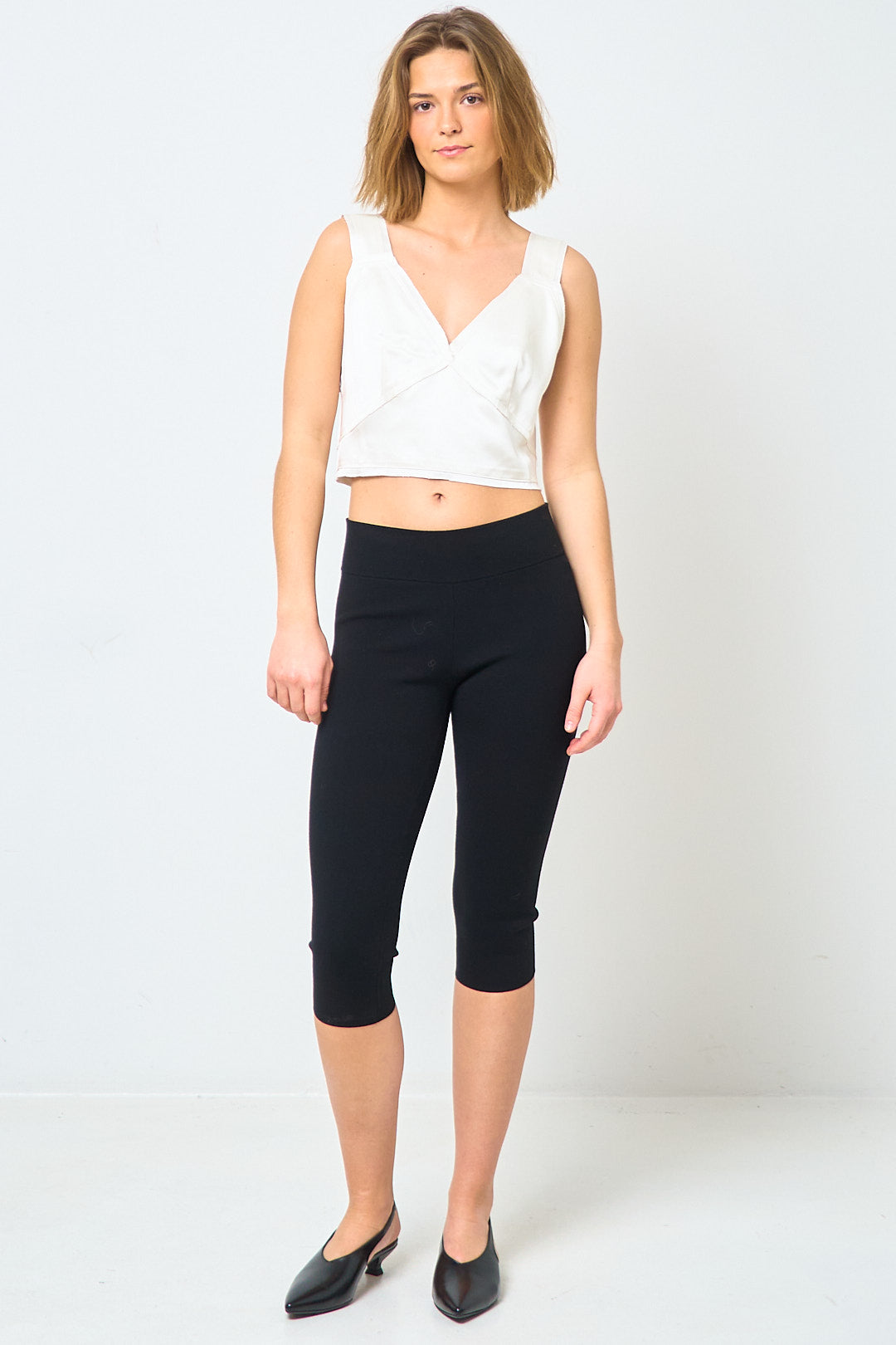 Cropped Satin Camisole Top Off-White