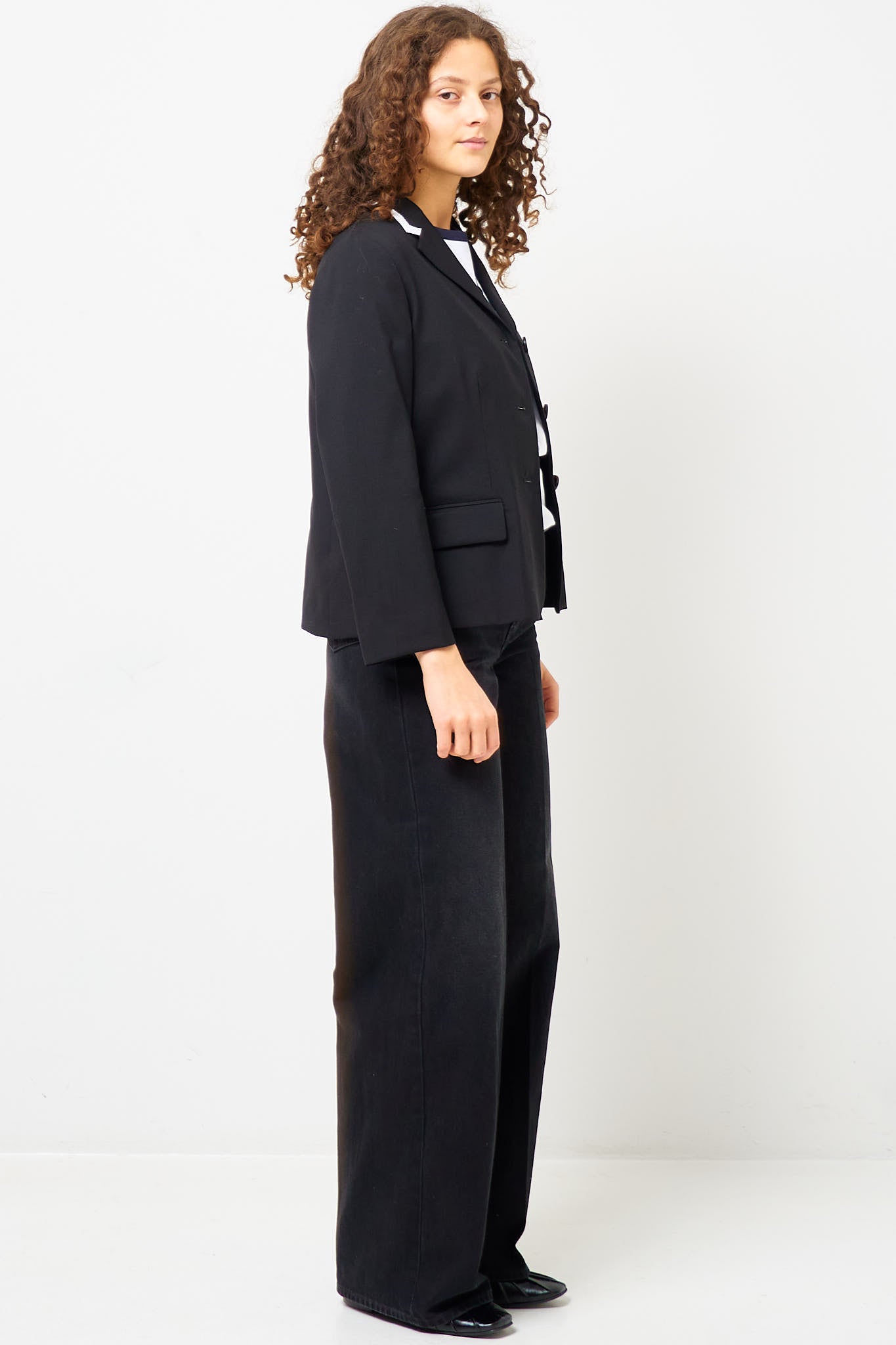 Cropped Tropical Wool Blazer Black