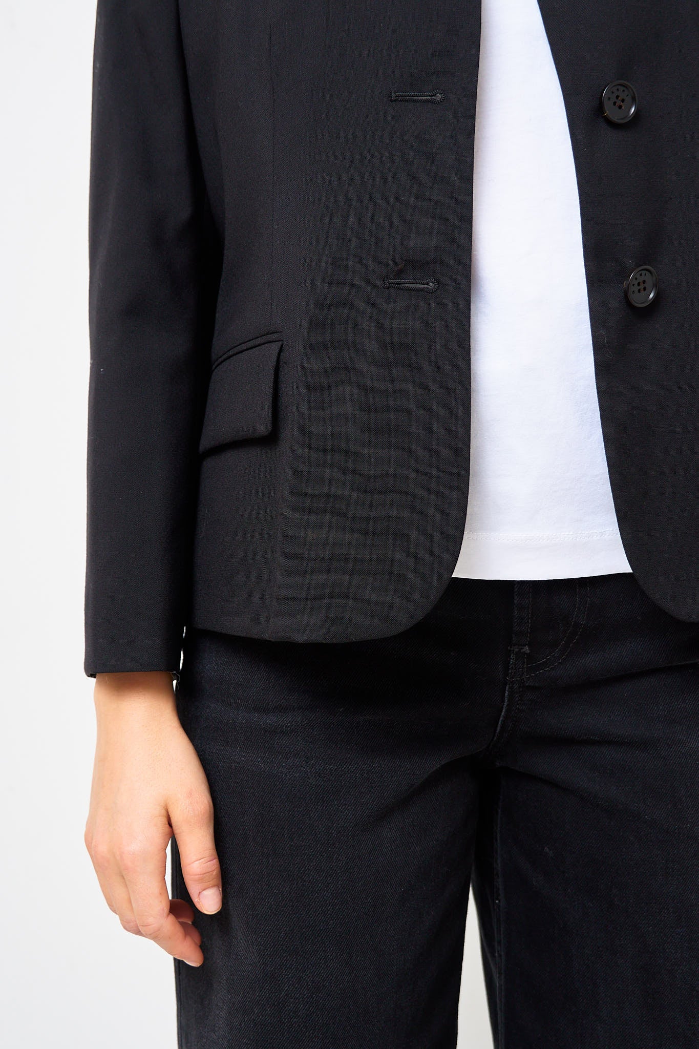 Cropped Tropical Wool Blazer Black
