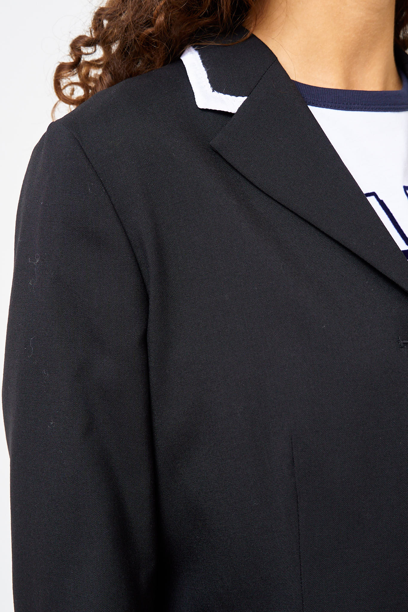 Cropped Tropical Wool Blazer Black