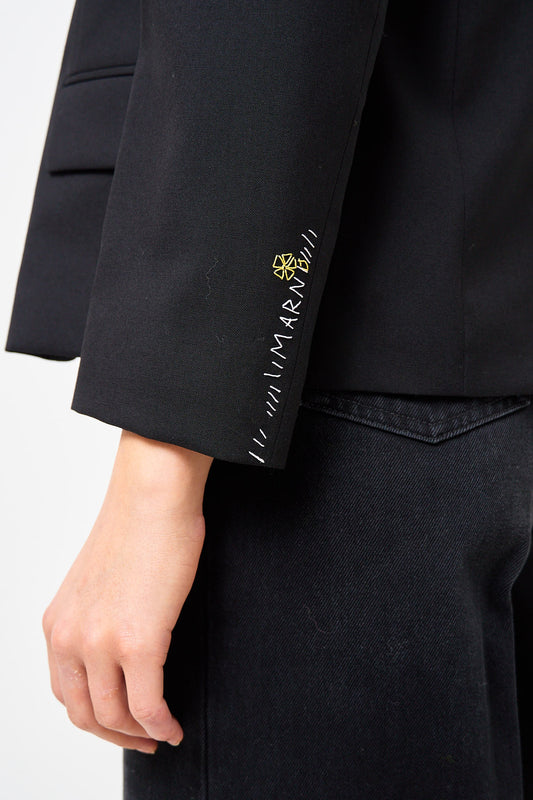 Cropped Tropical Wool Blazer Black