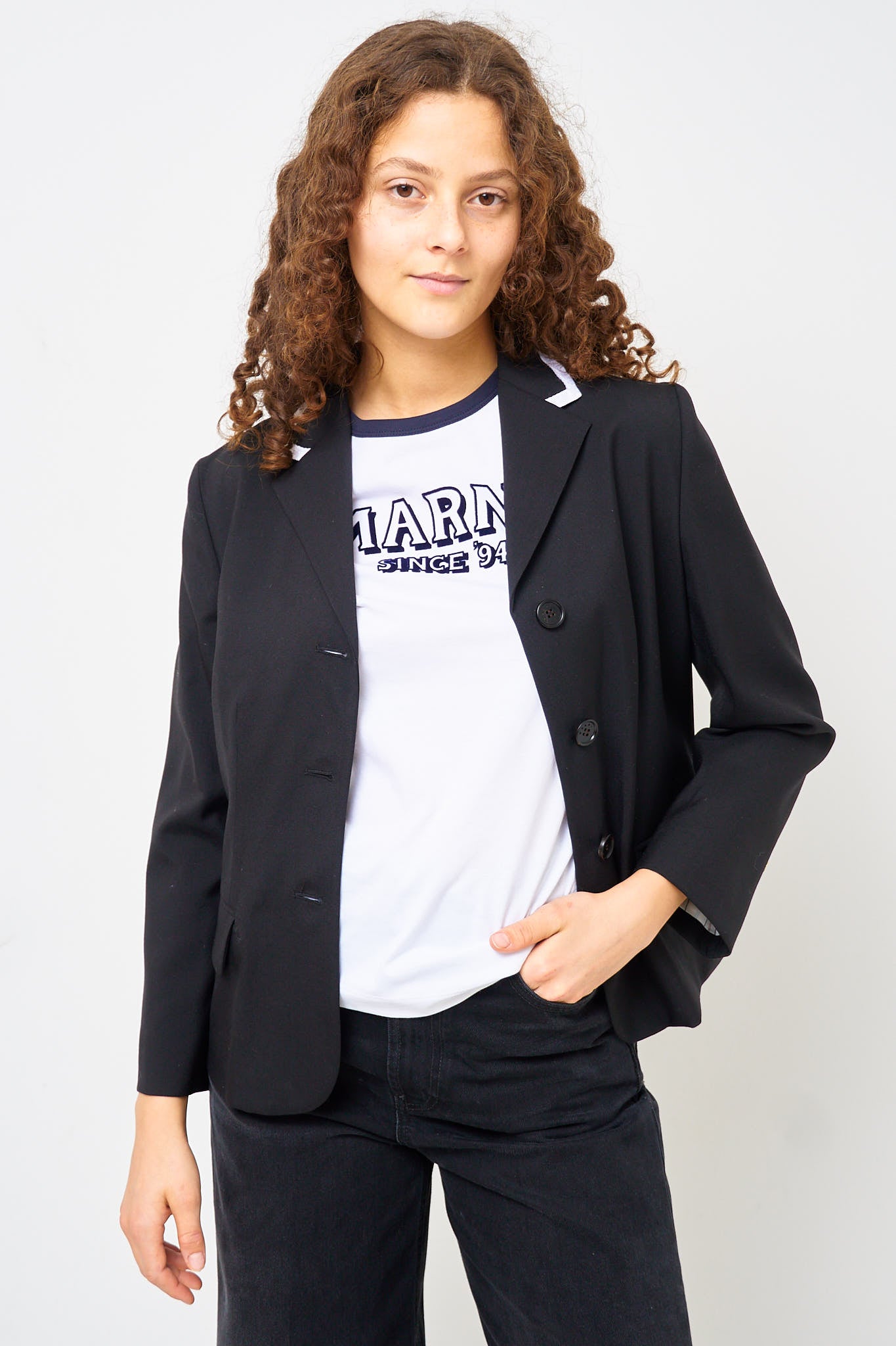 Cropped Tropical Wool Blazer Black