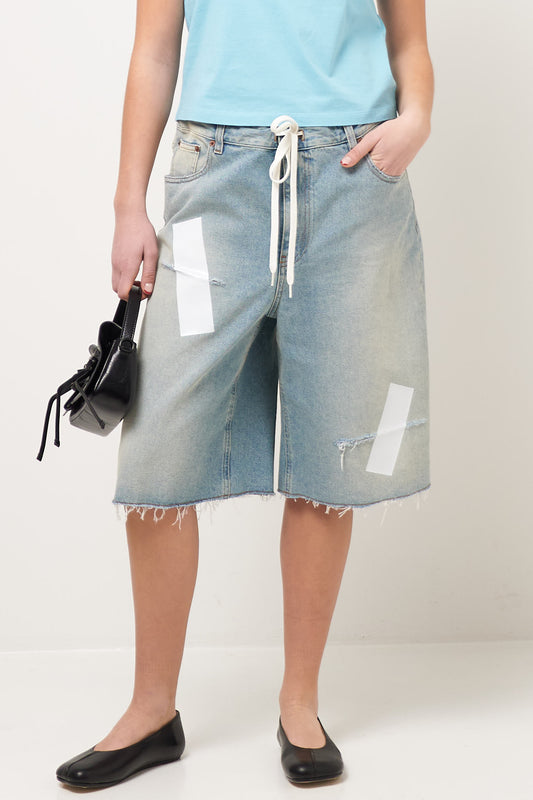 Denim Patch Shorts Light Blue