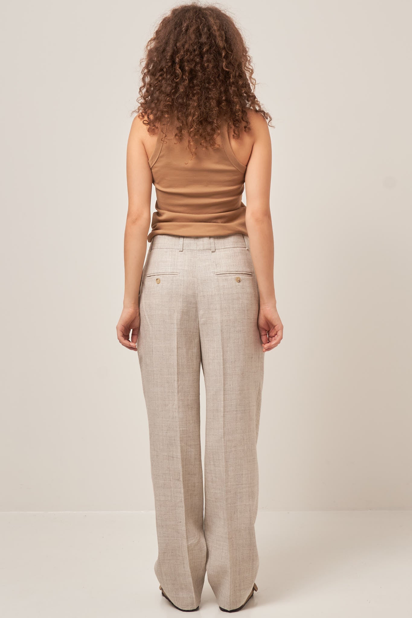 Double-Pleated Tailored Trousers Oat Melange