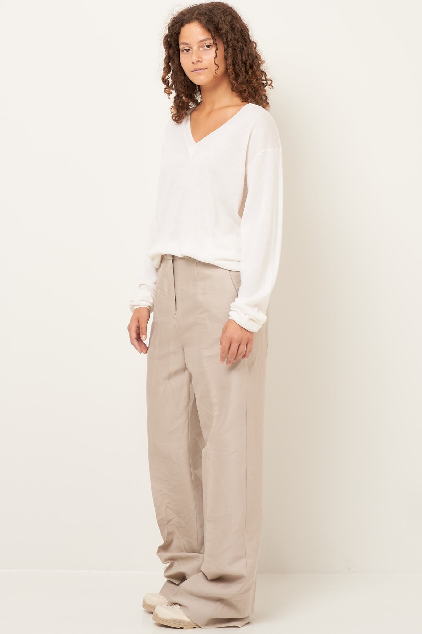 Ebba Wool Silk V-Neck Off White