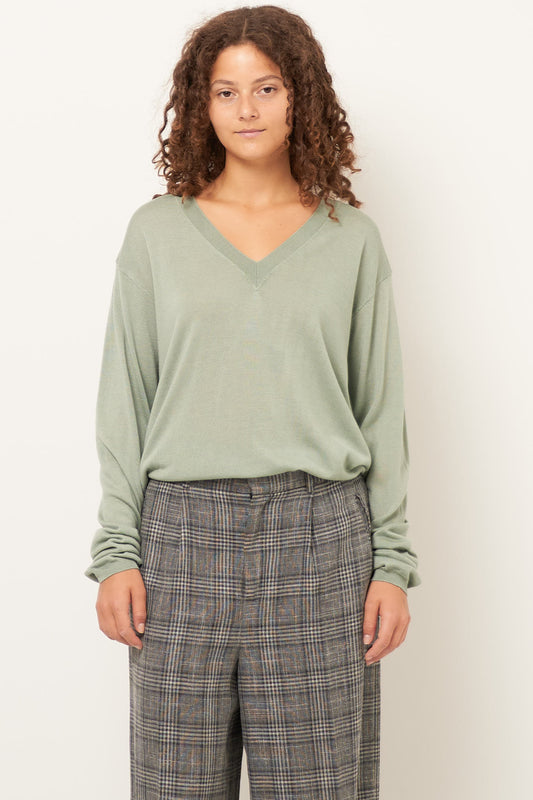 Ebba Wool Silk V-Neck Pale Green