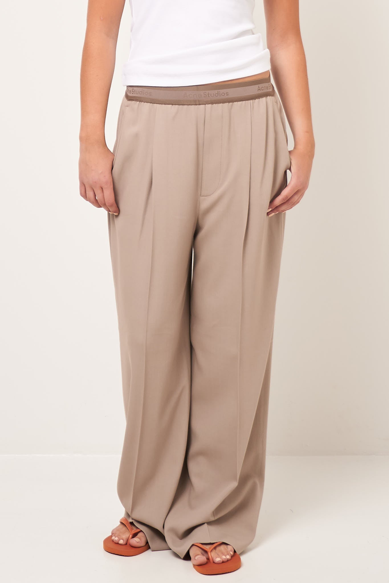 Elastic Waist Suit Pant Cold Beige