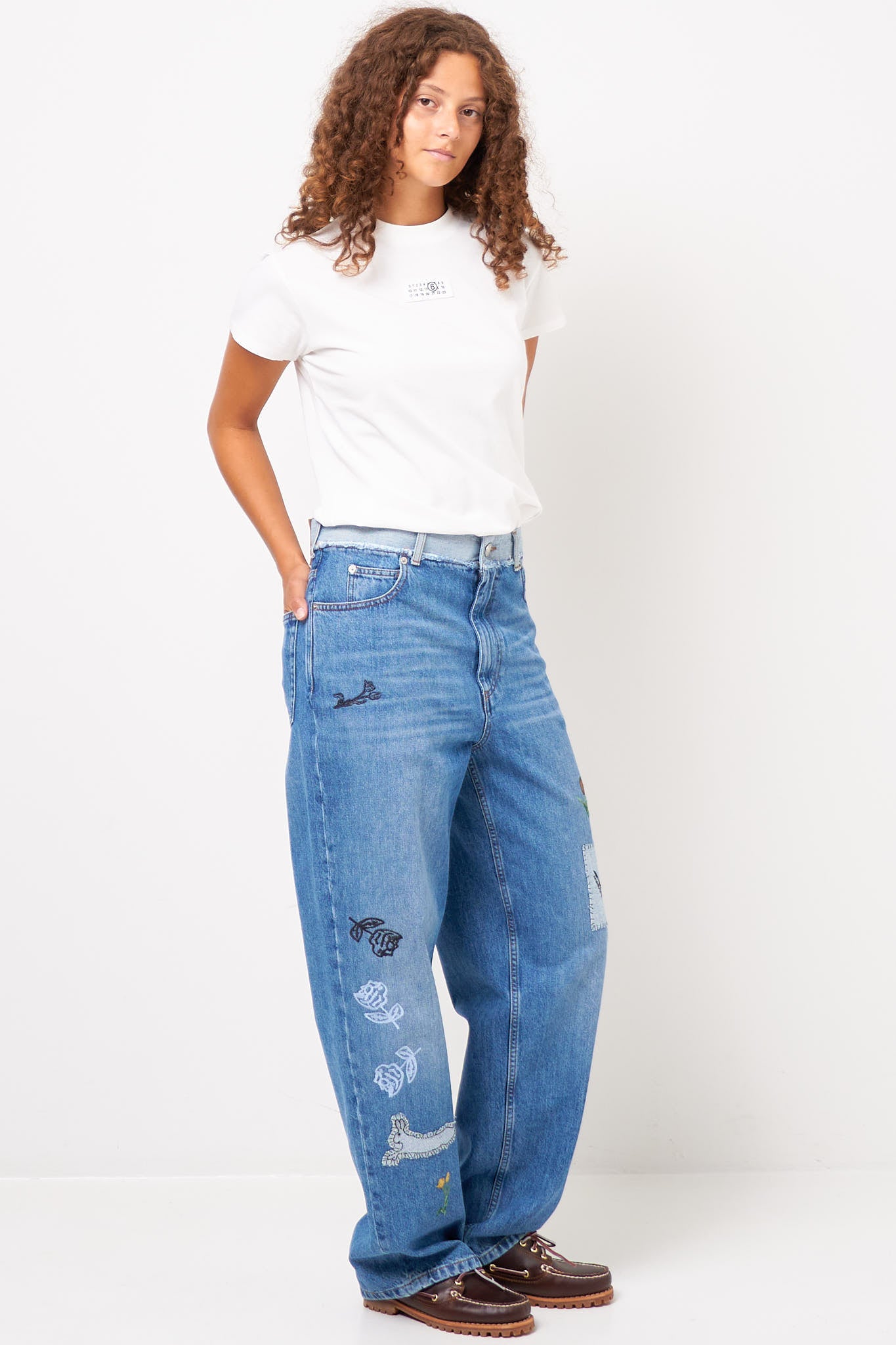 Embroidered Denim Jeans Blue