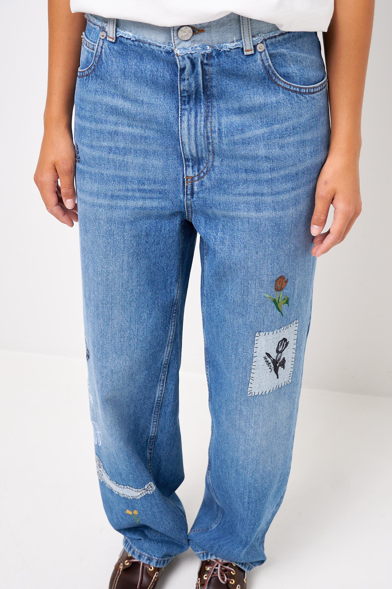 Embroidered Denim Jeans Blue