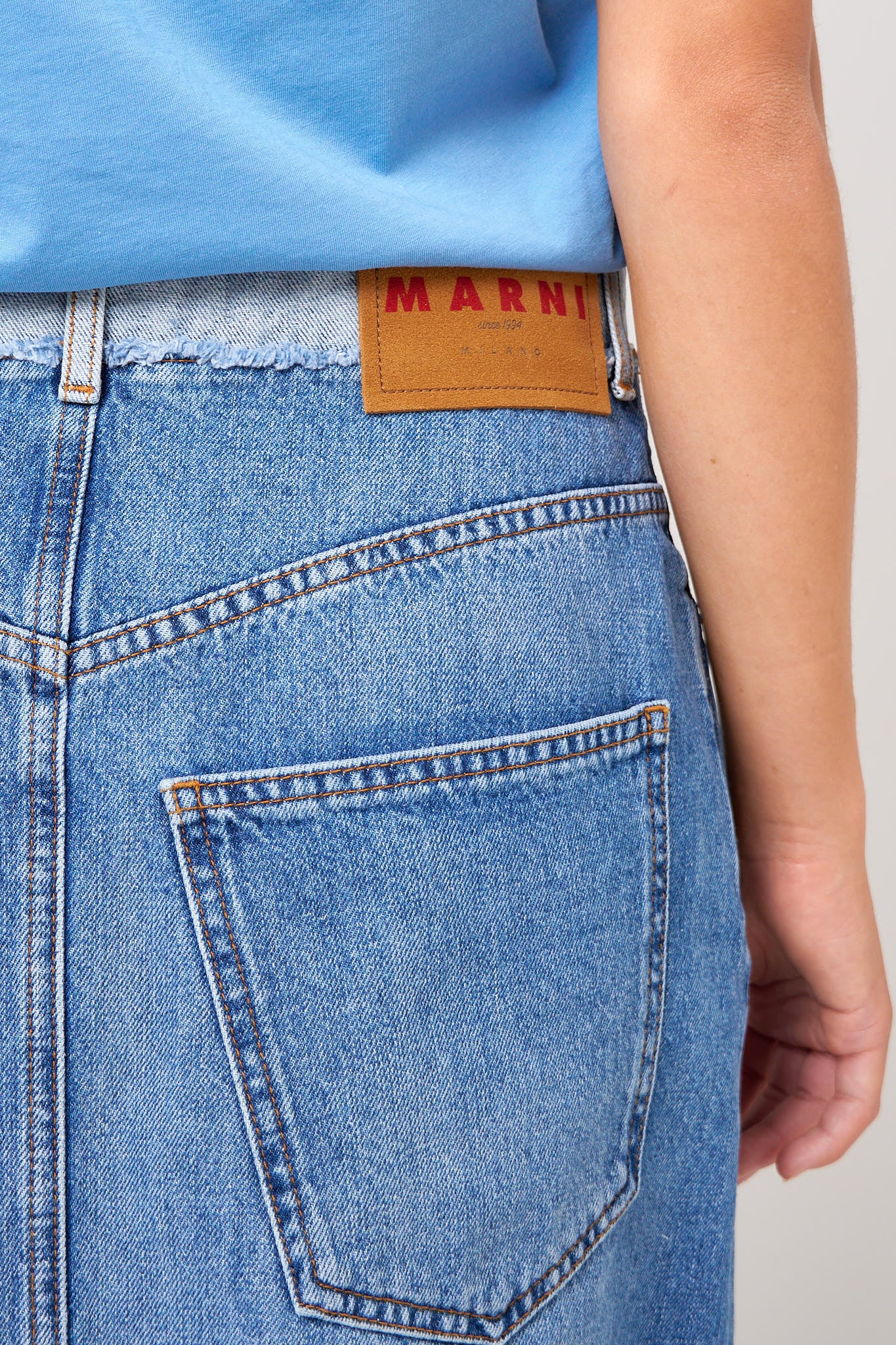 Embroidered Denim Skirt Blue