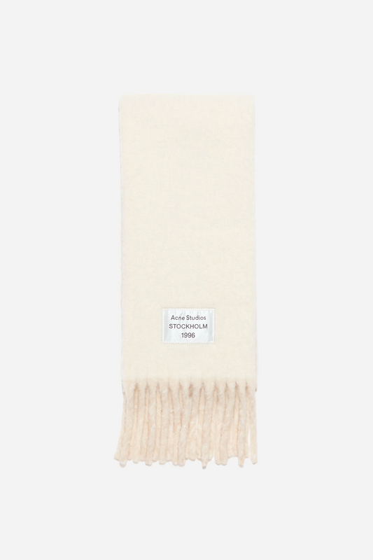 Fringed Scarf Logo Label White/Beige