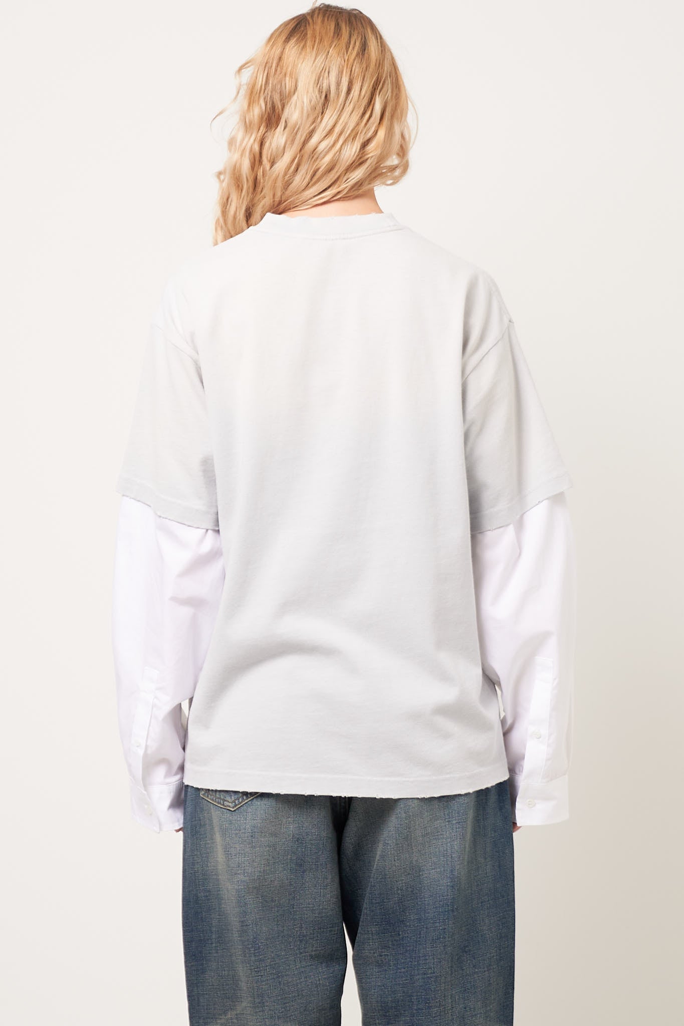 L/S Label T-Shirt Light Grey/White