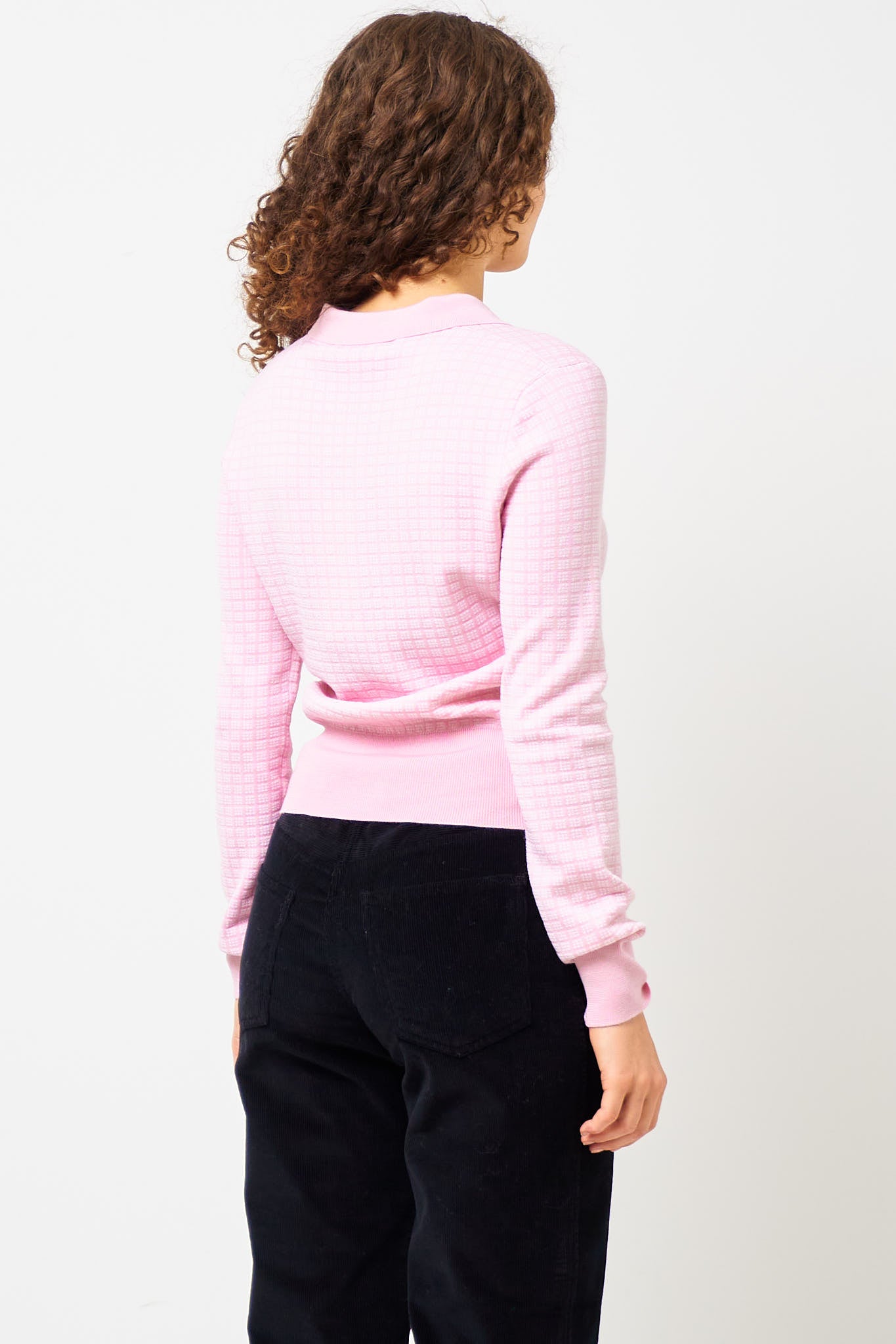 L/S Wool And Silk Polo Alabaster Check