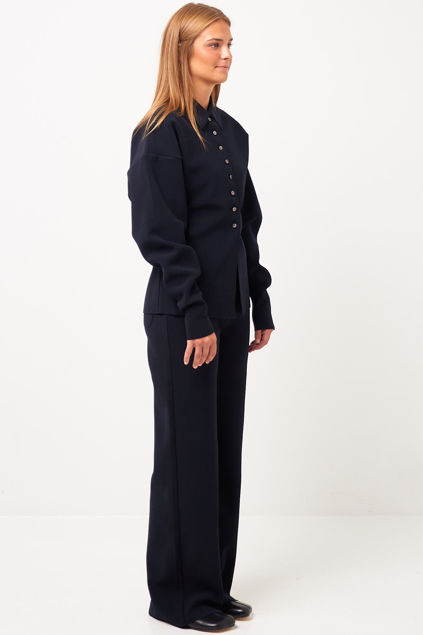 Lay3 Point Collar Cardigan Ink