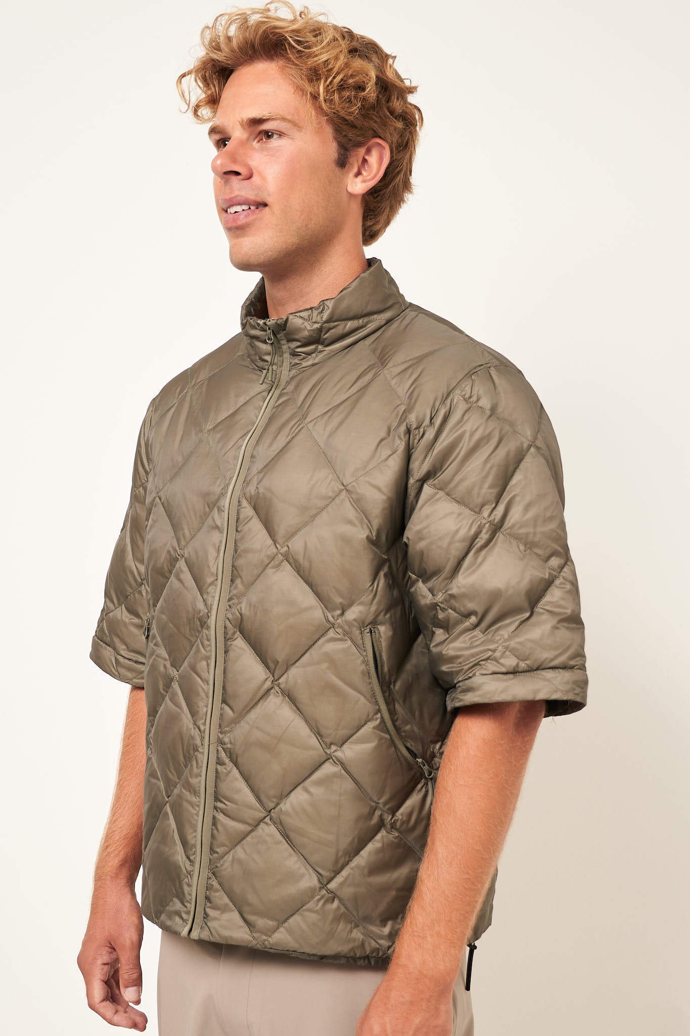 Light Down Detachable Sleeves Jacket Green