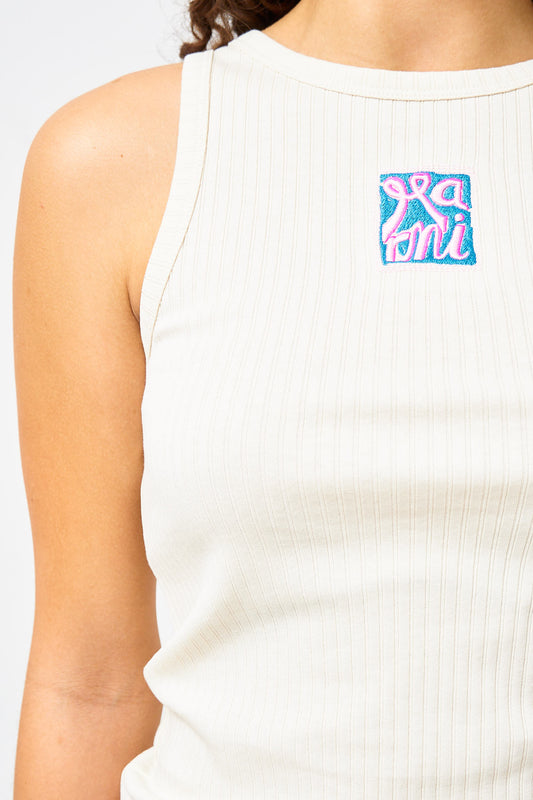 Logo Cotton Rib Tank Bone