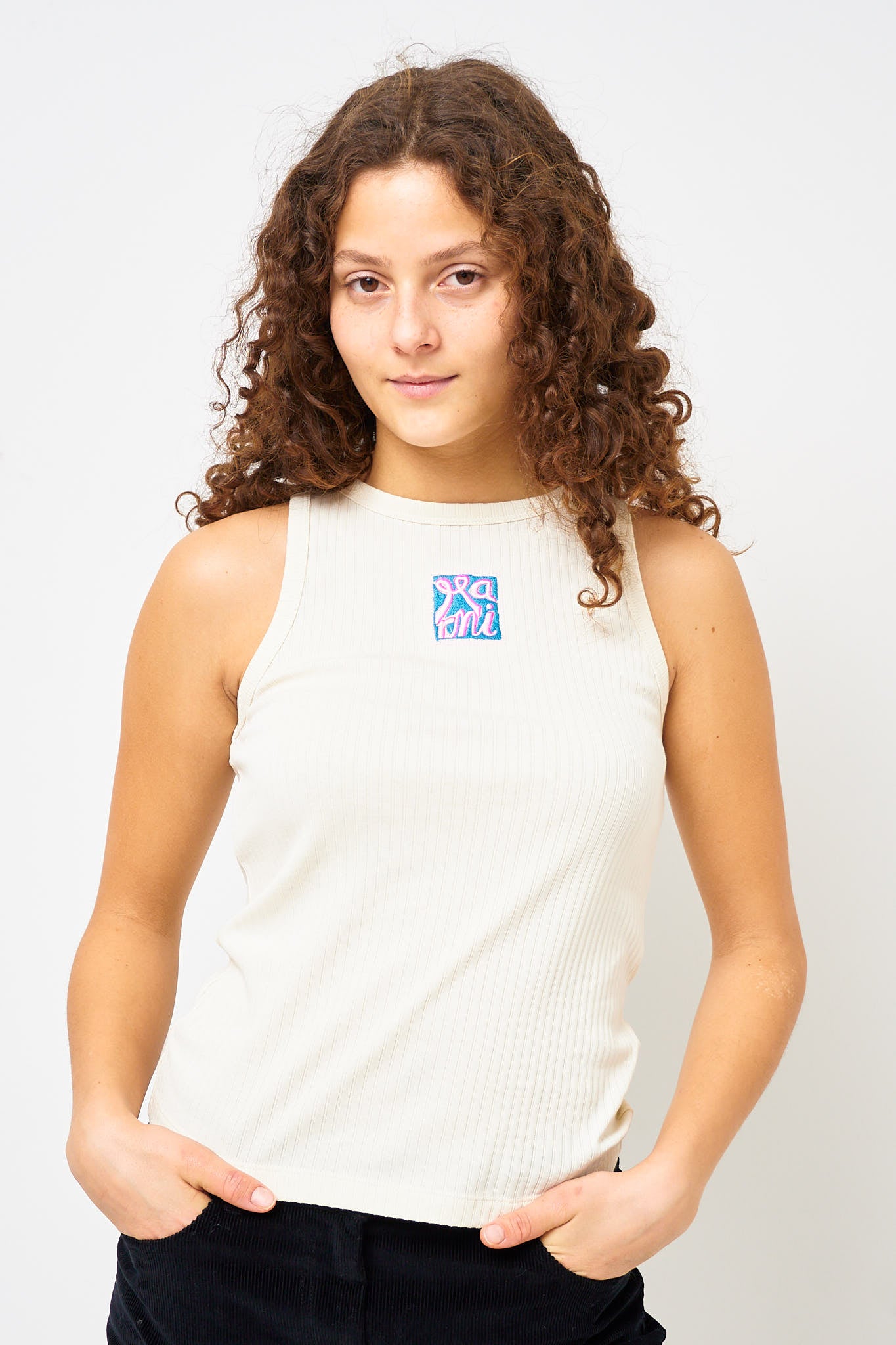Logo Cotton Rib Tank Bone