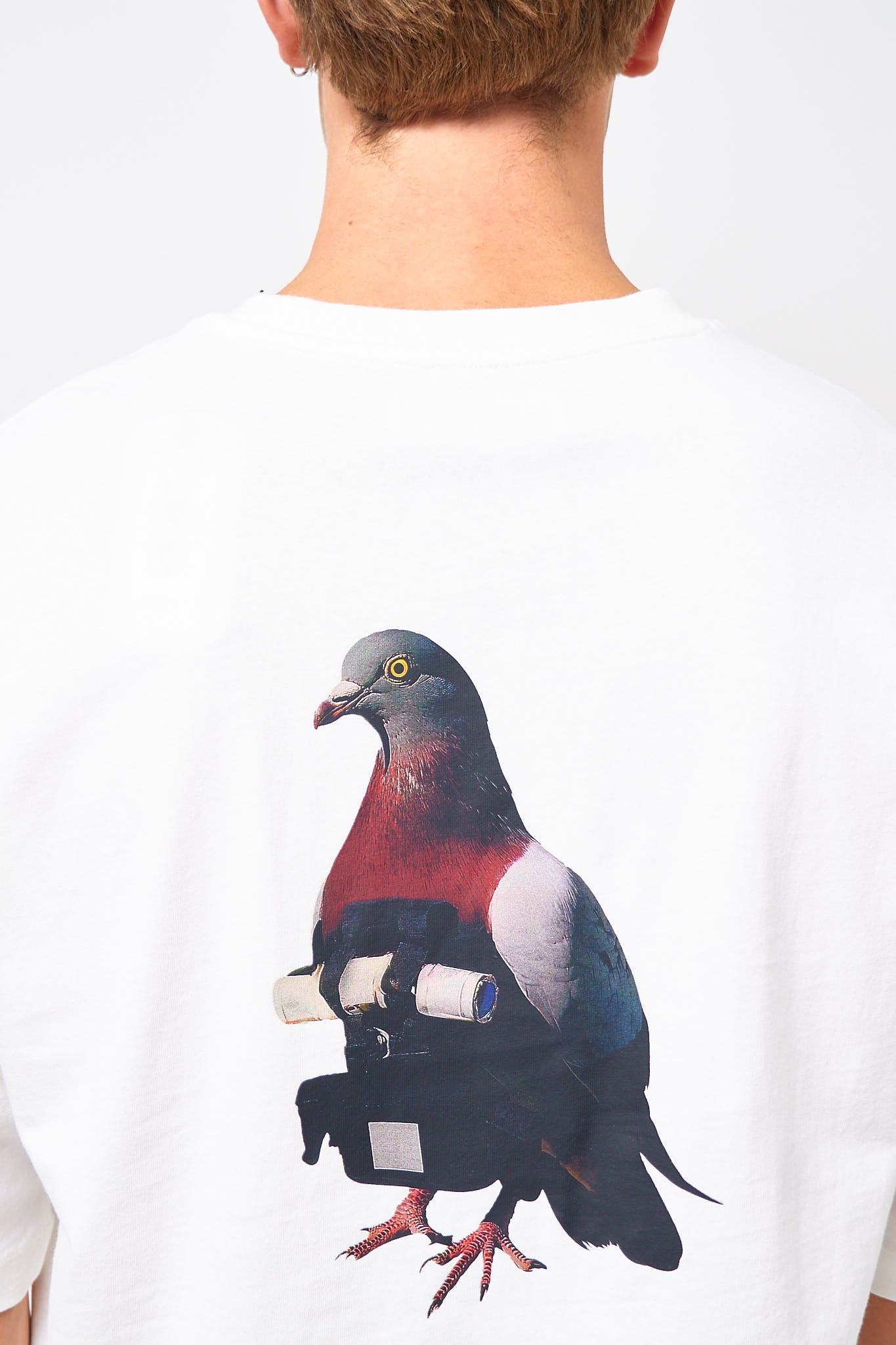 Loose Fit T-Shirt Pigeon Print White