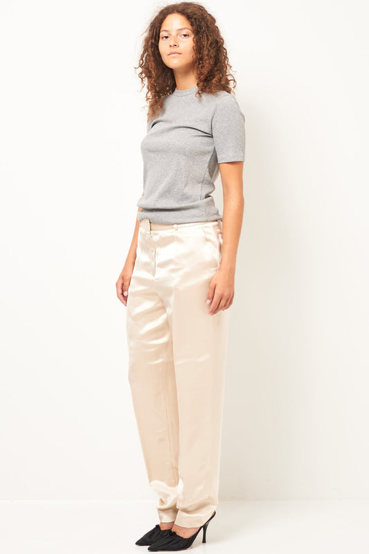 Low-Waist Satin Trousers Ecru