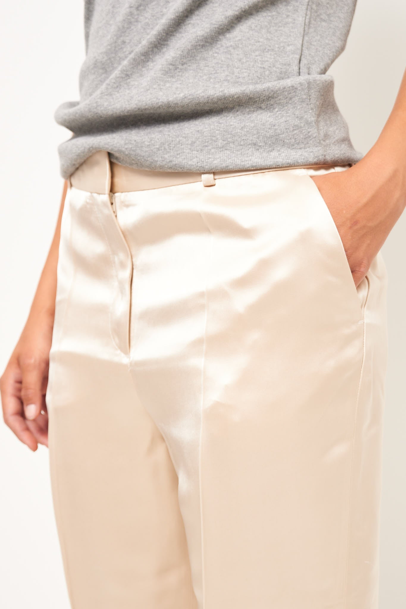 Low-Waist Satin Trousers Ecru