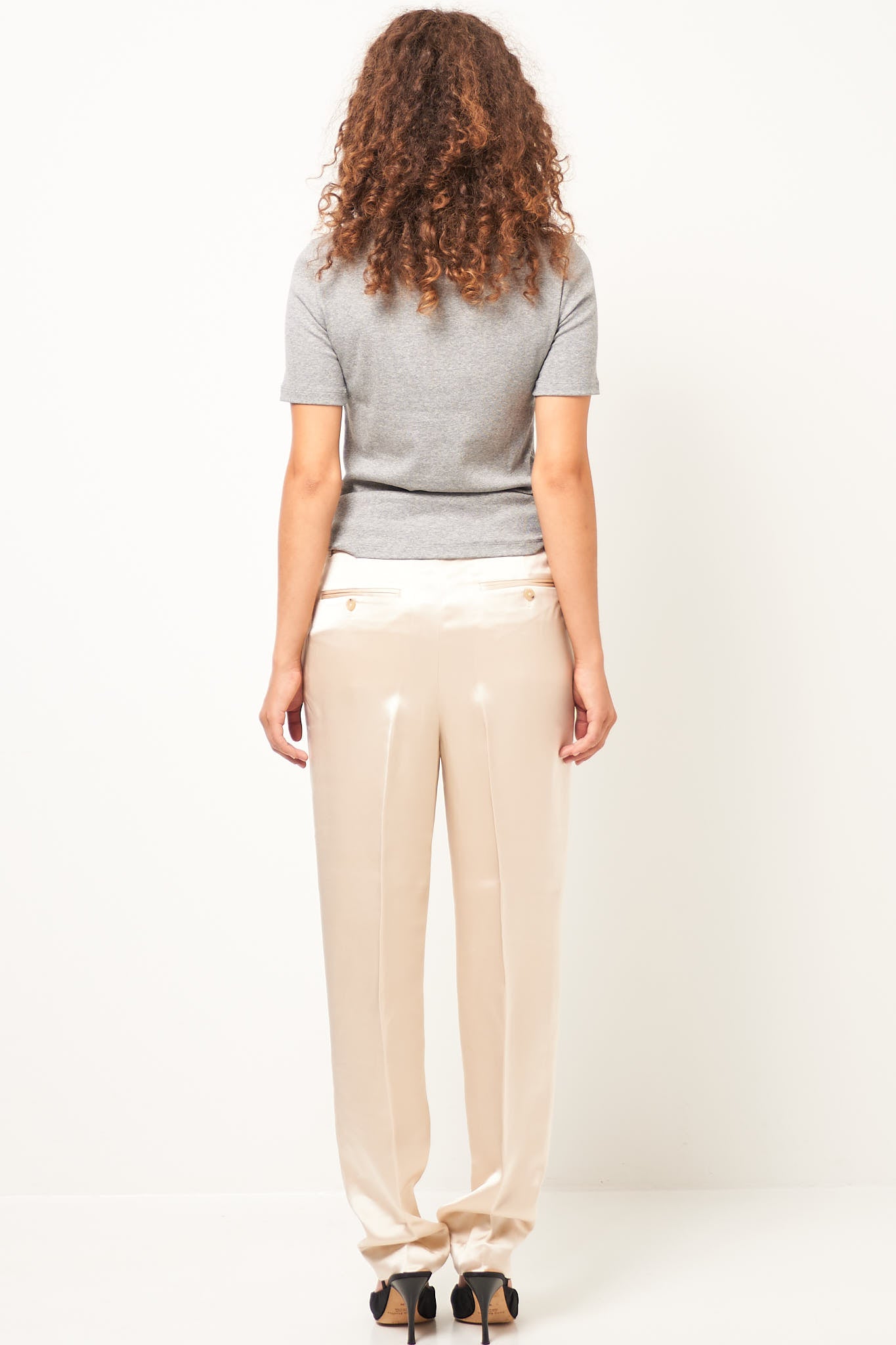 Low-Waist Satin Trousers Ecru