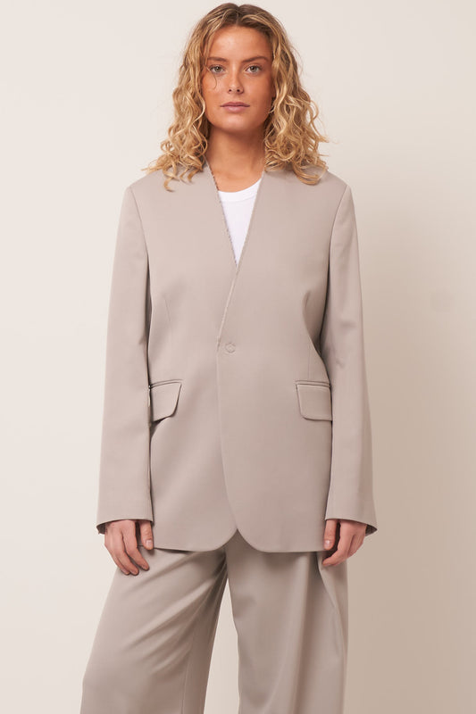 Collarless Suit Jacket Light Grey