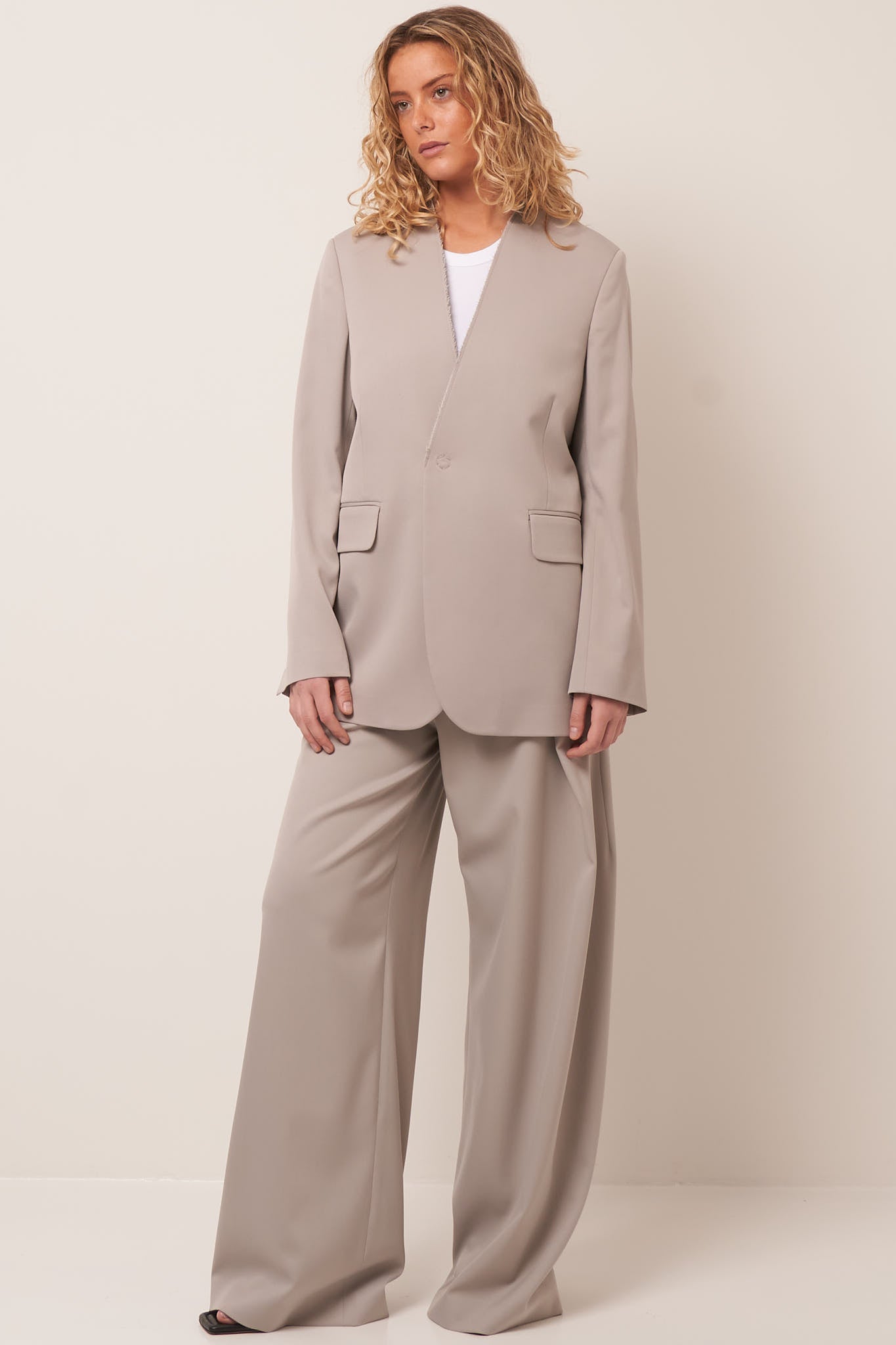 Collarless Suit Jacket Light Grey