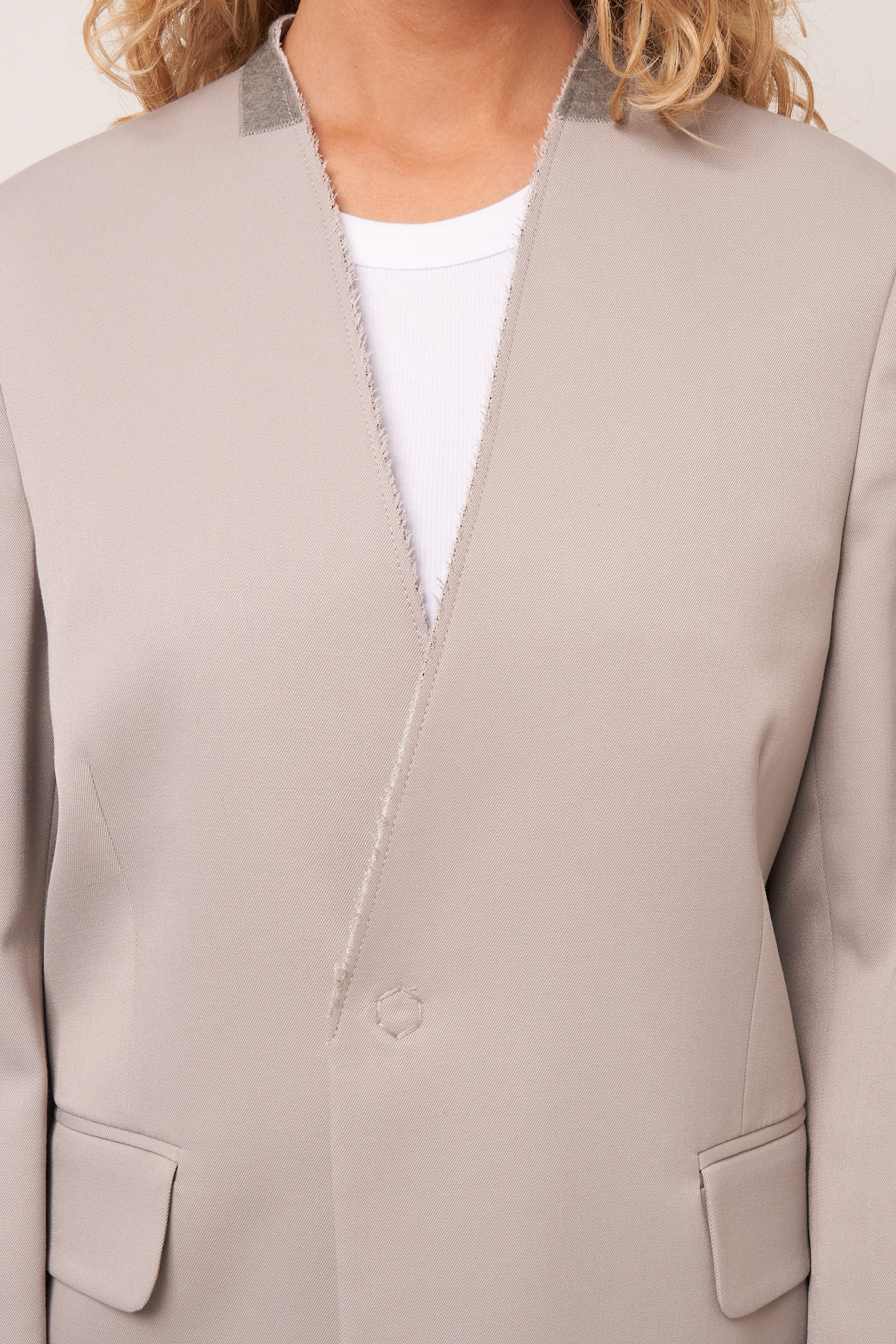 Collarless Suit Jacket Light Grey